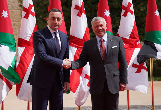 His Majesty King Abdullah receives Georgian Prime Minister Irakli Garibashvili at Al Husseiniya Palace on Sunday (Photo courtesy of Royal Court)