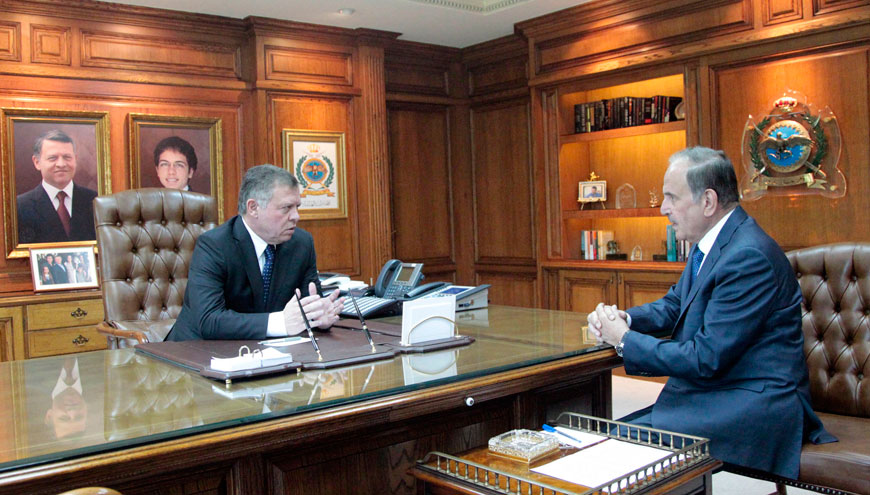 His Majesty King Abdullah meets with GID Director Gen. Faisal Shobaki at the latter’s office in Amman on Tuesday  (Photo courtesy of Royal Court)