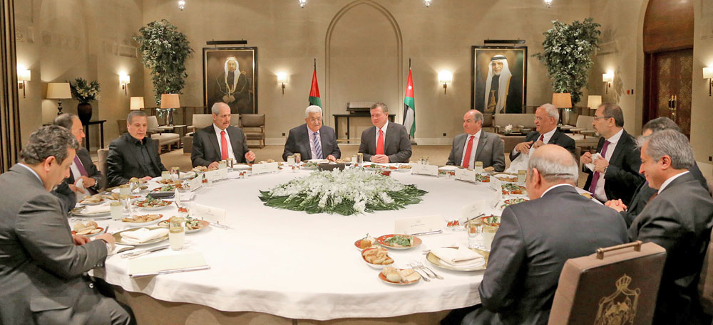 His Majesty King Abdullah holds talks with Palestinian President Mahmoud Abbas in Amman on Sunday (Photo courtesy of Royal Court)