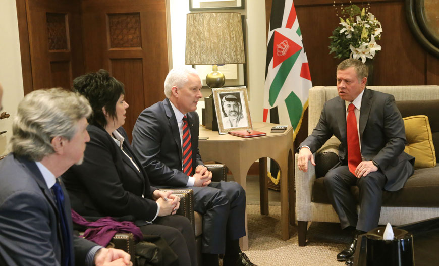 His Majesty King Abdullah meets with UK lawmakers in Amman on Monday (Photo courtesy of Royal Court)