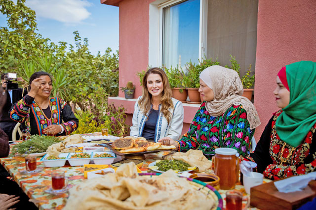 Her Majesty Queen Rania visits the village of Al Bayoudha in Balqa Governorate, on Monday (Photos courtesy of Royal Court)