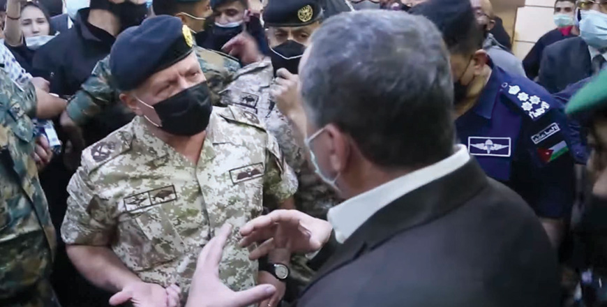 In this still image taken from a social media video, His Majesty King Abdullah visits the New Salt Hospital on Saturday