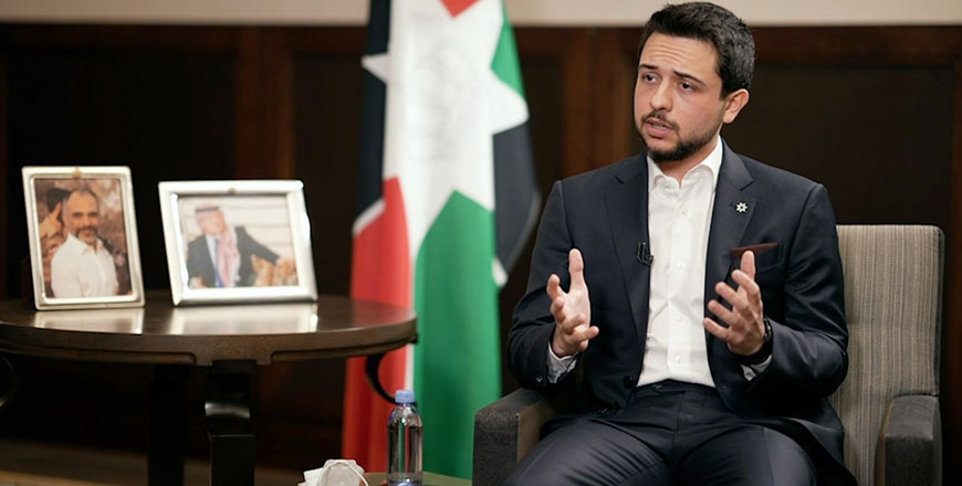 HRH Crown Prince Hussein speaks during an interview with Jordan Television’s Anas Majali, broadcast on Friday (Photo courtesy of Royal Court)