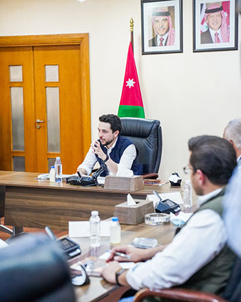 HRH Crown Prince Hussein chairs a meeting at the Aqaba Special Economic Zone Authority on Thursday (Photo courtesy of Royal Court)