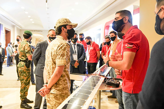 HRH Crown Prince Hussein, the Regent, visits part of the Artificial Intelligence Defence Technology and Cyber Security Exhibition and Conference at the Dead Sea on Wednesday (Photo courtesy of Royal Court)
