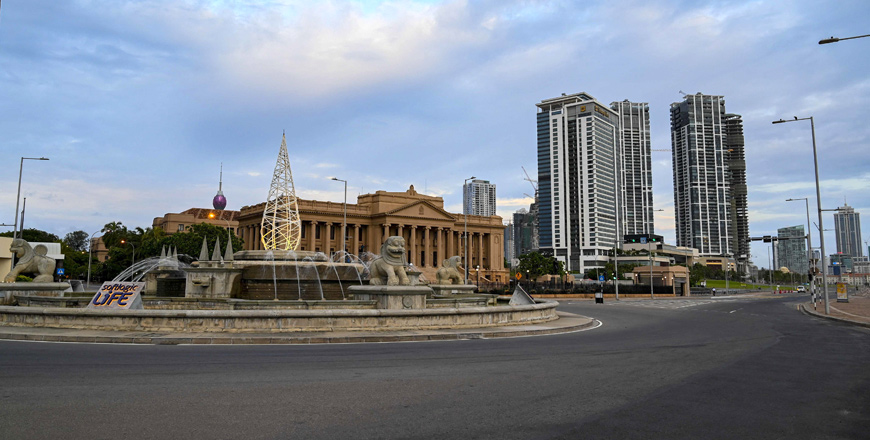 A general view shows a deserted road during a government imposed travel restrictions and weekend lockdown to curb the spread of COVID-19 coronavirus in Colombo on Saturday (AFP photo)