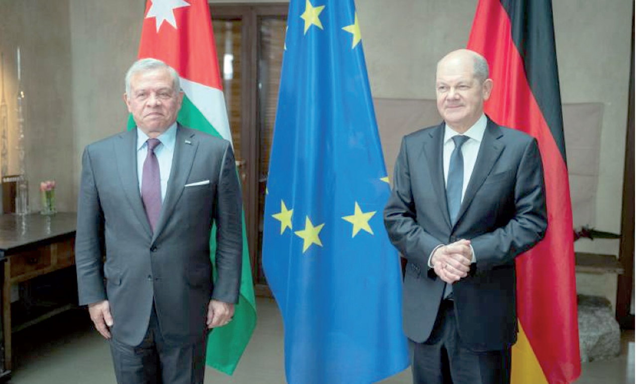 His Majesty King Abdullah on Saturday meets with German Chancellor Olaf Scholz on Saturday the sidelines of the 60th Munich Security Conference and urges stepping up international efforts to impose a ceasefire in Gaza (Photo courtesy of Royal Court)