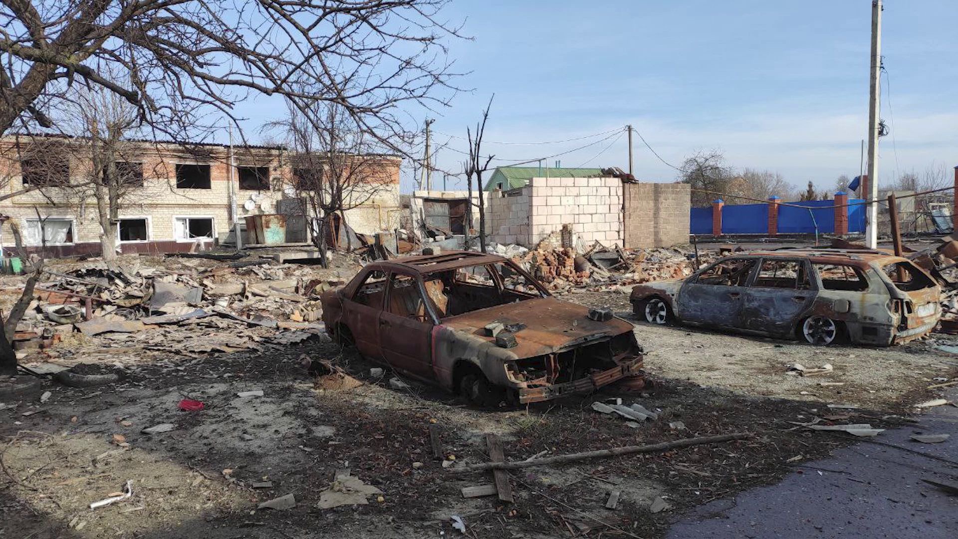 This grab taken from a handout footage released by the Russian Defence Ministry on March 13, 2025, shows destructions in the town of Sudzha in the Kursk region (AFP photo)