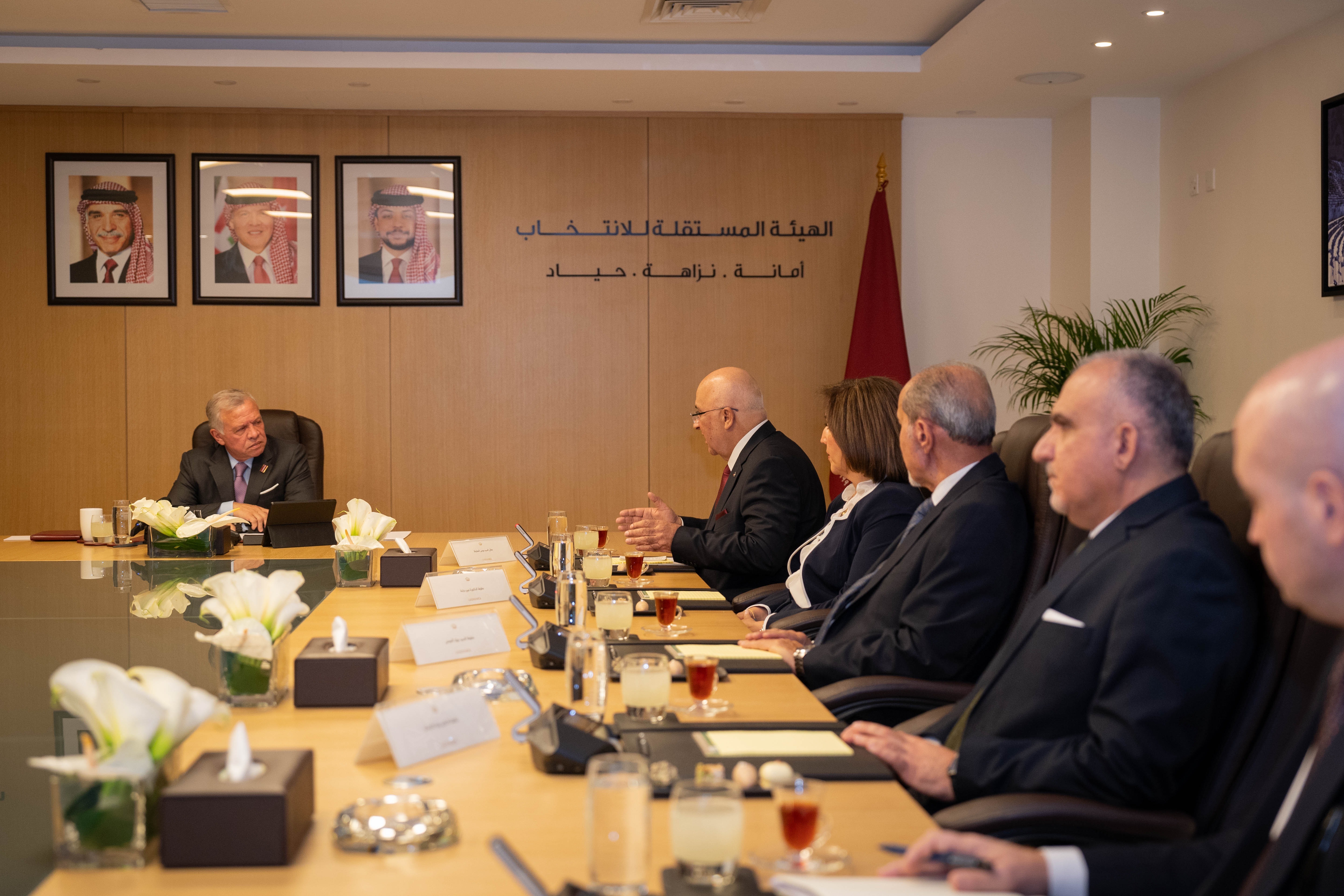 His Majesty King Abdullah visits the Independent Election Commission and meets is president and board of commissioners to check on its preparations to oversee the election  ( Photo courtesy of Royal Court)