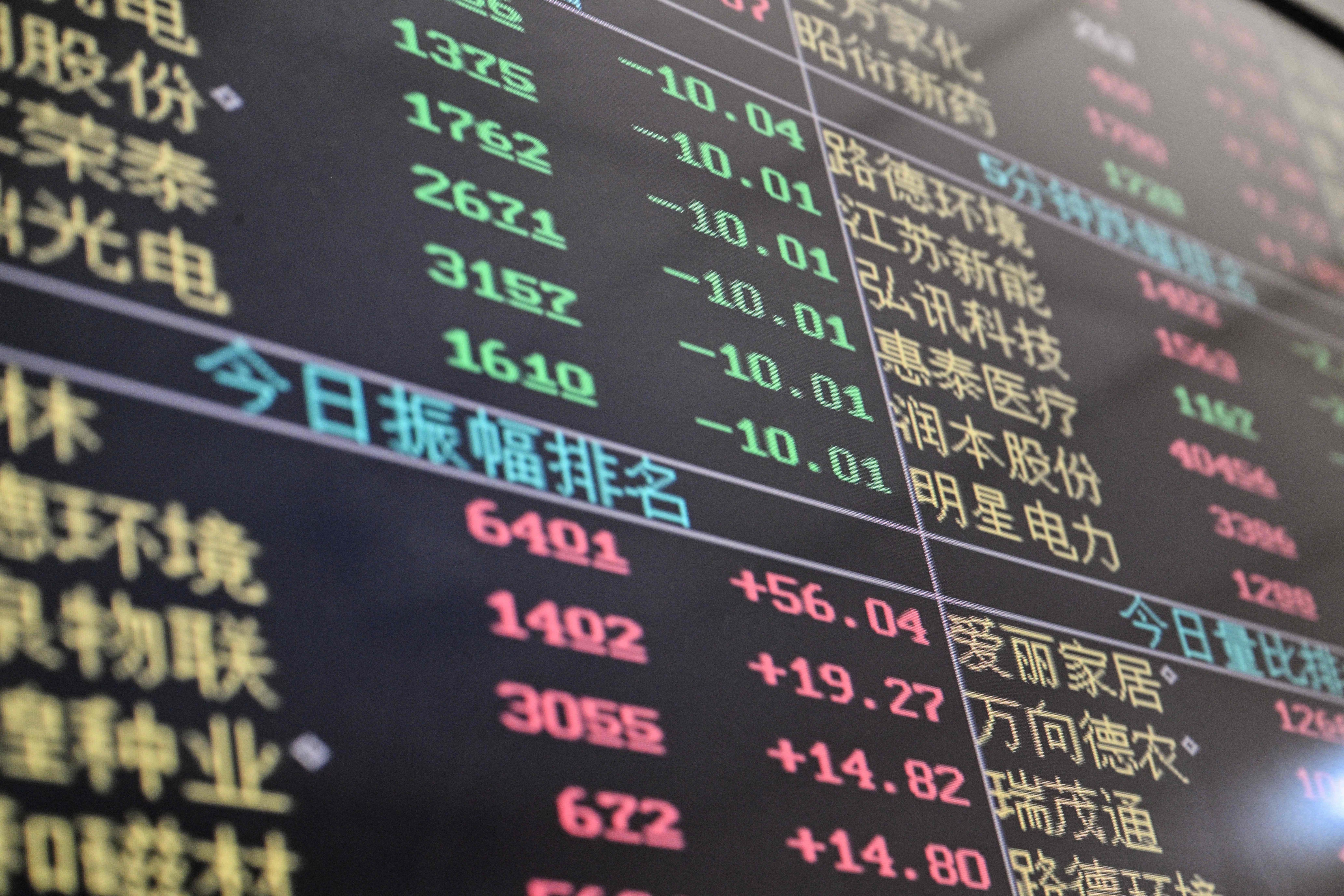 A screen with stock prices movements is seen at a securities company in Shanghai on April 8, 2025 (AFP photo)