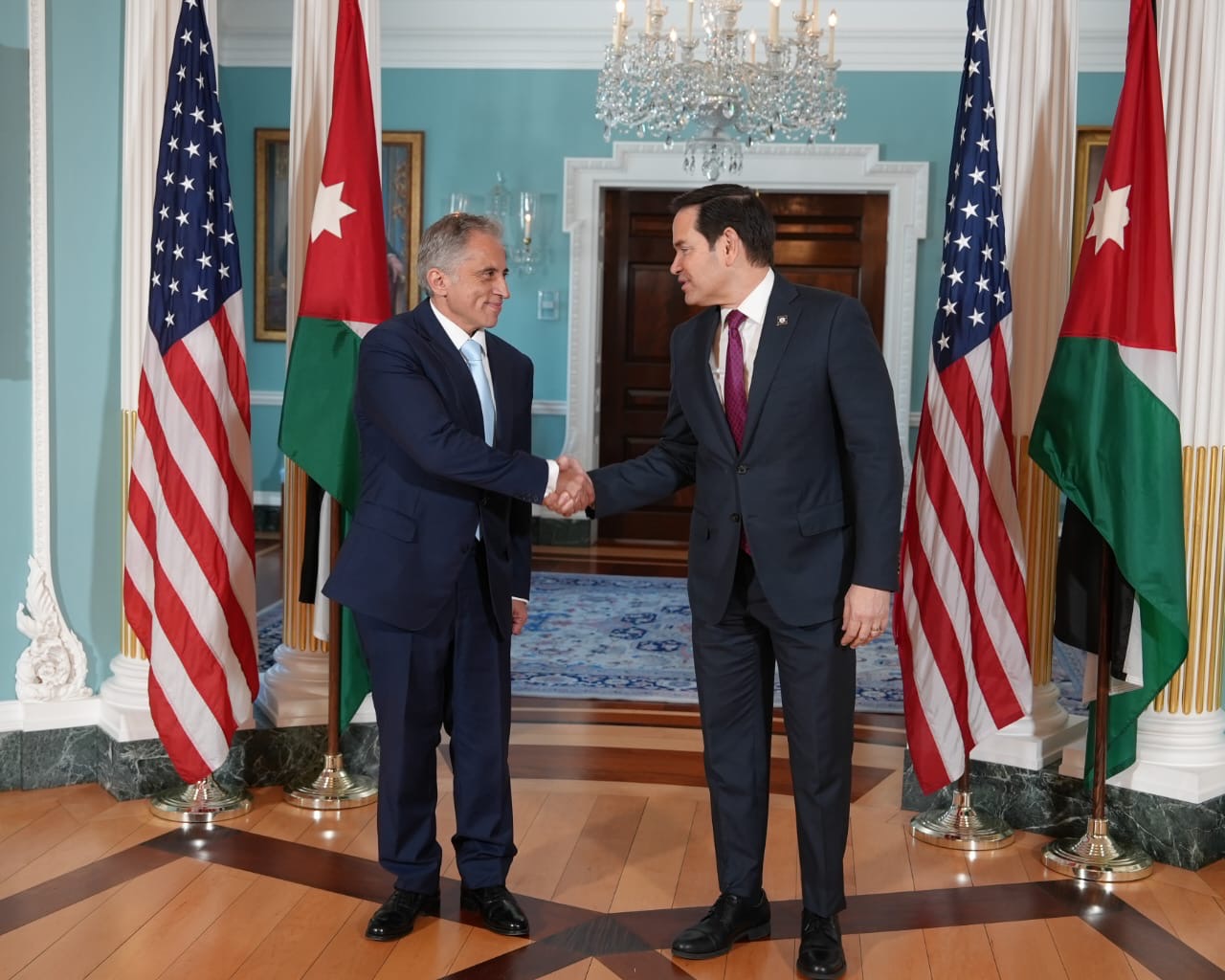 Prime Minister Jafar Hassan meets with Secretary of State Marco Rubio and other senior US officials in Washington DC on Tuesday that focused on bilateral relations and regional developments (Petra photo)