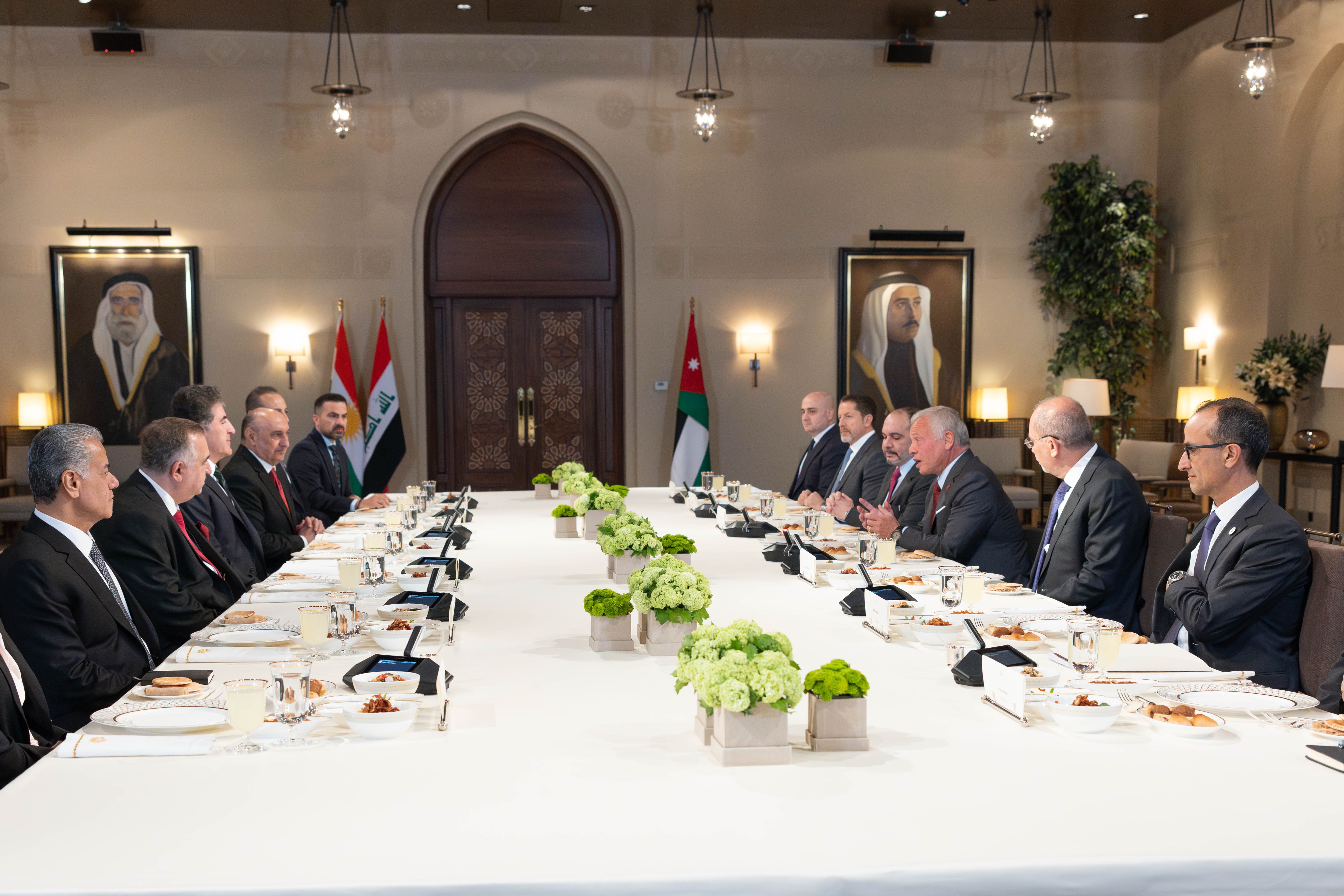 His Majesty King Abdullah meets on Sunday with President of the Kurdistan Region of Iraq Nechirvan Barzani at Al Husseiniya Palace. The meeting covered the deep-rooted ties between Jordan and Iraq, and ways to enhance cooperation with the Kurdistan Region in various sectors  (Photo courtesy of Royal Court)