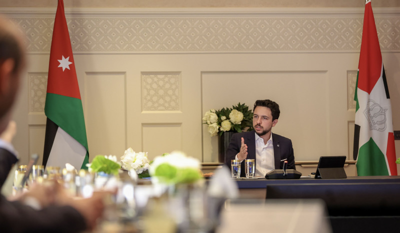 HRH Crown Prince Hussein chairs National Council for Future Technology meeting at Al Husseiniya Palace, and is briefed on the progress of its specialised sub-committees, its plans to integrate AI into education, data and autonomous systems, as well as its future projects to improve government citizen services  (Photo courtesy of Royal Court)