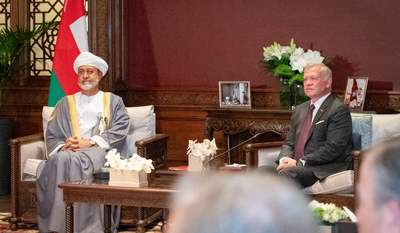 His Majesty King Abdullah and Sultan Haitham bin Tarik of Oman on Wednesday hold talks at Basman Palace on bilateral relations and the latest regional developments  (Photo courtesy of Royal Court)