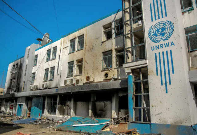The damaged Gaza City headquarters of UNRWA on February 15, 2024 (AFP photo)