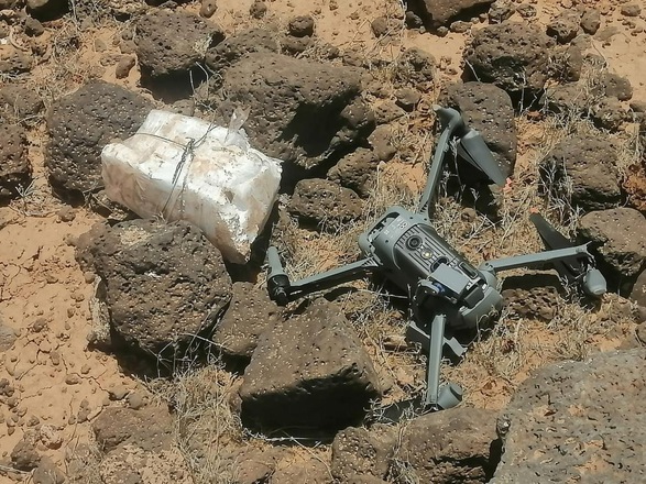 JAF brings down a drone used in a drug smuggling attempt along the border on Tuesday. (Petra photo)