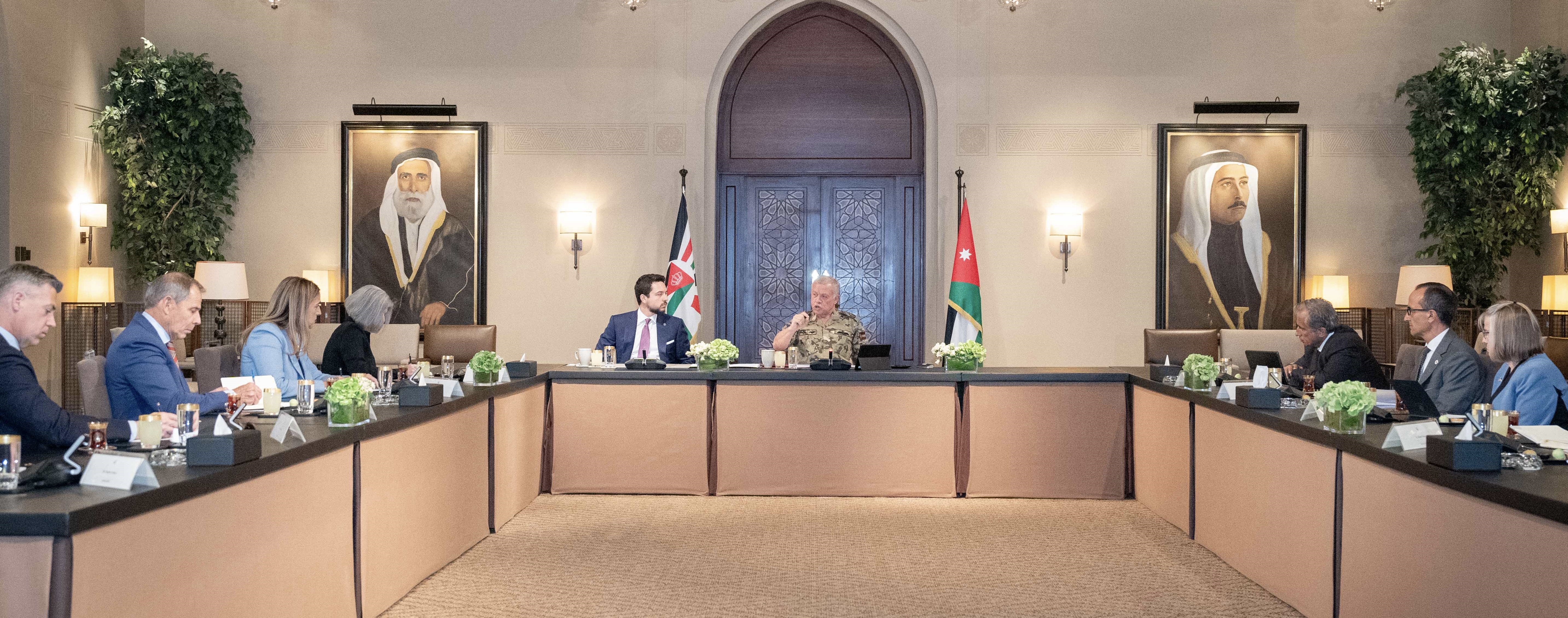 His Majesty King Abdullah warns of the dangerous developments in the West Bank, during a meeting with a US Congress delegation, attended by HRH Crown Prince Hussein (Photo courtesy of Royal Court)  