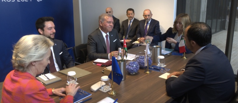 His Majesty King Abdullah on Friday holds a meeting in Paphos  with Cypriot President Nikos Christodoulides, Italian Prime Minister Giorgia Meloni, and European Commission President Ursula von der Leyen, on the sidelines of the MED9 summit (photo courtesy of Royal court)
