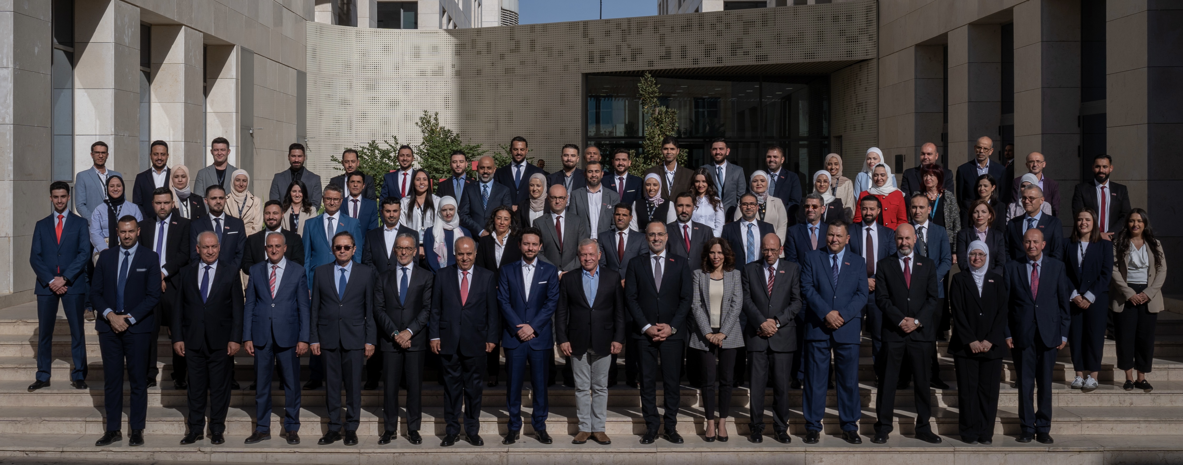 His Majesty King Abdullah, accompanied by HRH Crown Prince Hussein, visits Al Hussein Technical University, and is briefed on its educational and training programmes. A total of 688 students have graduated from HTU since its establishment in 2016 as an initiative of the Crown Prince Foundation, with a 100% employment rate (Photo courtesy of Royal Court)
