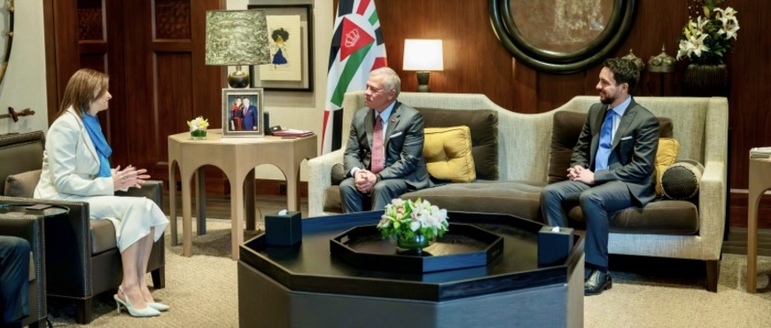 His Majesty King Abdullah on Monday meets with Slovenia Deputy Prime Minister and Minister of Foreign and European Affairs Tanja Fajon (photo courtesy of Royal Court)  