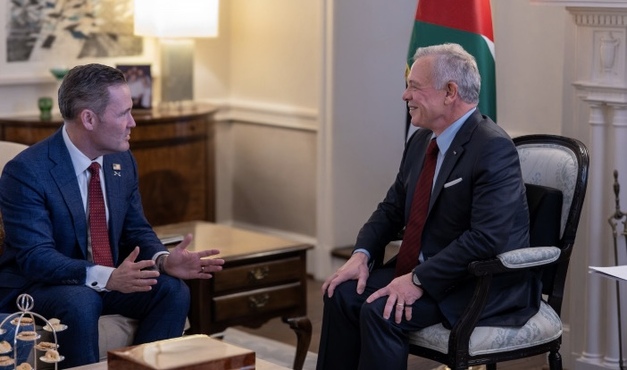His Majesty King Abdullah meets on Monday with US National Security Adviser Mike Waltz in Washington, DC (Photo courtesy of Royal Court)