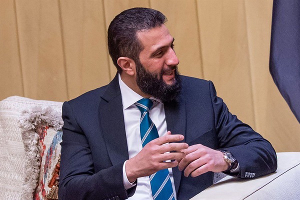 This handout picture provided by the media office of Syria's transitional government shows Syrian interim president, Ahmed Al Sharaa, during a meeting with Saudi Arabia's crown prince (not in picture) in Riyadh on Feb 2, 2025. (AFP photo)