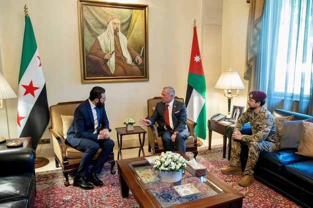 His Majesty King Abdullah receives on Wednesday Syria President Ahmed Al Sharaa at Basman Palace  (Photo courtesy of Royal Court)