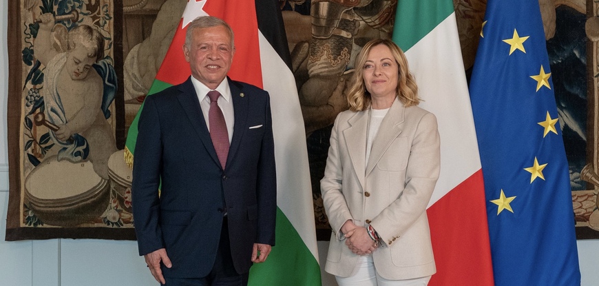 His Majesty King Abdullah affirms during a meeting with Italy Prime Minister GiorgiaMeloni in Rome that granting Palestinians their full legitimate rights on the basis of the two-state solution is the only way to achieve stability in the region  (Photo courtesy of Royal Court)