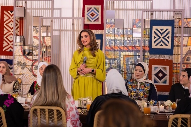 Her Majesty Queen Rania hostS an Iftar banquet in Madaba on Monday, where she joined a group of women from across the governorate who have distinguished themselves in a variety of fields  (Photo courtesy of Her Majesty Office)