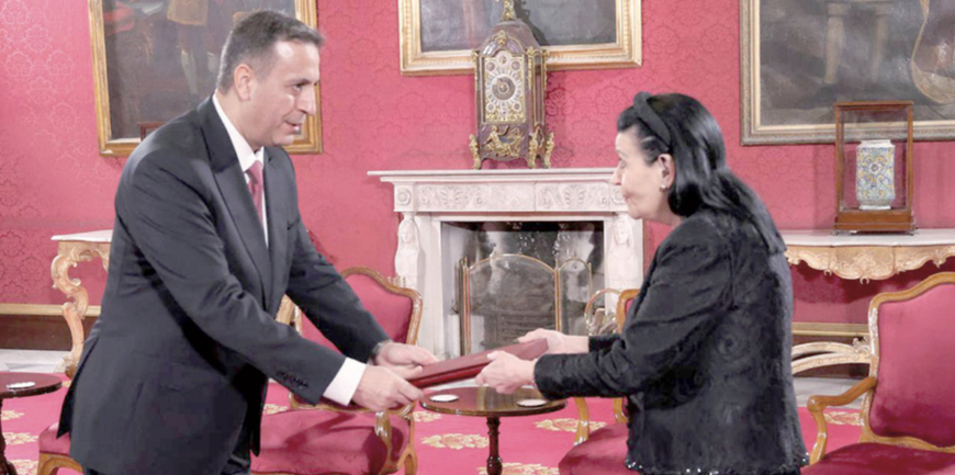 Ambassador Abdullah Abu Rumman presents his credentials on Wednesday to Maltese President Myriam Spiteri Debono 