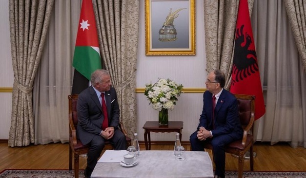 His Majesty King Abdullah holds a meeting in Tirana on Friday with Albanian President Bajram Begaj, covering bilateral ties and ways to enhance them.  (Photo courtesy of Royal Court)