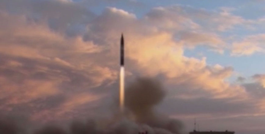 A TV grab taken on Saturday from the Iranian Republic Islamic Broadcasting shows a Khoramshahr missile being launched from an undisclosed location, a day after the said missile was first displayed at a high-profile military parade in the capital Tehran (AFP photo)