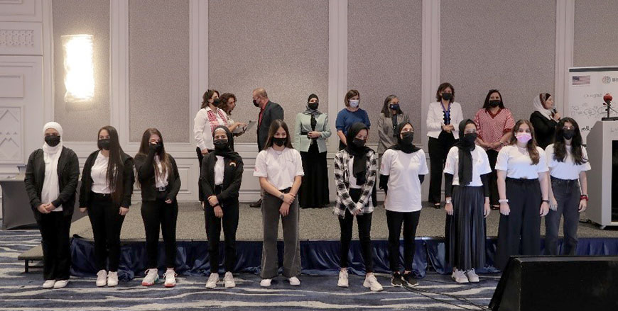 Students who participated in the ‘Media Clubs’ after-school programme are seen during an award ceremony on Thursday (Photo courtesy of IREX)