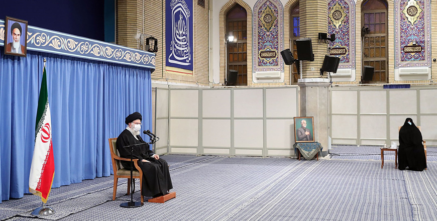 A handout picture provided by the office of Iran's Supreme Leader Ayatollah Ali Khamenei on Wednesday shows Khamenei sitting during a meeting with the famili of killed Iran's top general Qasem Soleimani, in Tehran (AFP photo/HO/Iranian supreme leader's website)