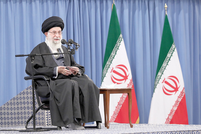 A handout photo provided by the office of Iran's Supreme Leader Ayatollah Ali Khamenei on Sunday, shows him delivering a speech in front of commanders of the air force (AFP photo)
