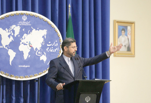 Iranian Foreign Ministry spokesman Saied Khatibzadeh gestures during a press conference in Tehran on Monday (AFP photo)