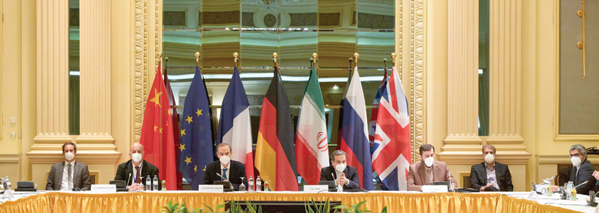 This handout photo taken and released on Saturday by the EU Delegation in Vienna shows delegation members from the parties to the Iran nuclear deal — Germany, France, Britain, China, Russia and Iran attending a meeting at the Grand Hotel of Vienna as they try to restore the deal (AFP photo)
