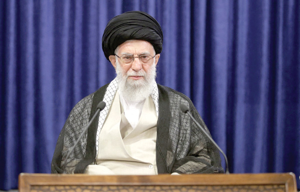 This handout photo provided by the office of Iran's Supreme Leader Ayatollah Ali Khamenei on Friday shows him addressing the nation during a live TV speech on the occasion of the 32nd death anniversary of late supreme leader Ayatollah Ruhollah Khomeini (AFP photo)