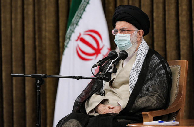 A handout photo provided by the office of Iran’s Supreme Leader Ayatollah Ali Khamenei on Wednesday shows him during a meeting with the president and his Cabinet in the capital Tehran  (AFP photo)