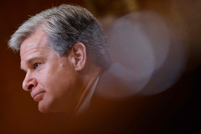  In this file photo taken on May 24, 2022,  FBI Director Christopher Wray during a Senate Appropriations Subcommittee hearing at the US Capitol in Washington, DC (AFP photo)