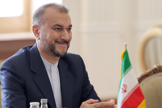 Iran’s Foreign Minister Hossein Amir-Abdollahian looks on during his meeting with his Pakistani counterpart at the foreign ministry headquarters in Iran’s capital Tehran, on Tuesday (AFP photo)