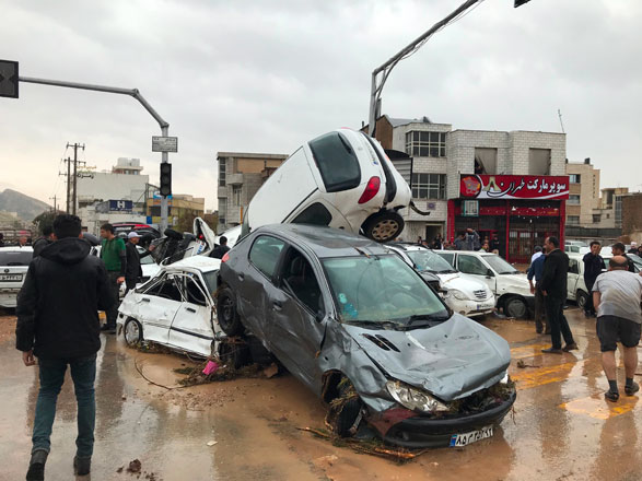 An image made available by Iran's Mehr News agency shows cars pilling up in a street in the southern city of Shiraz, on Monday (AFP photo)