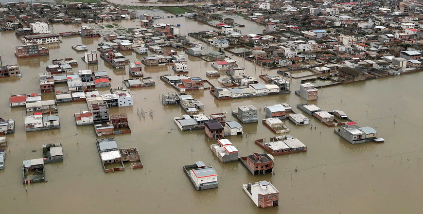 This handout photo provided by the Iranian presidency, on Wednesday, shows areas affected by floods in the country’s northeastern Golestan region, during a visit by the Iranian president (AFP photo)