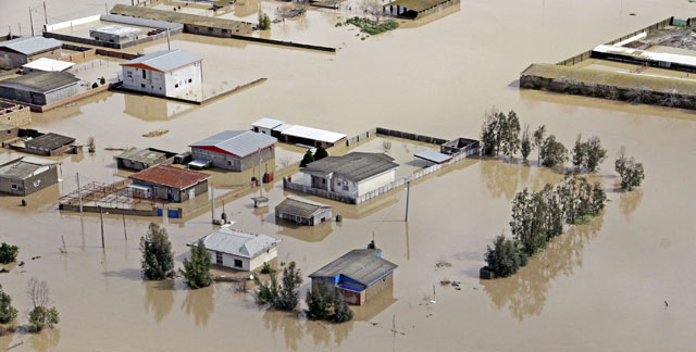 An aerial view of flooding in Golestan province, Iran, on March 22 (Reuters photo)
