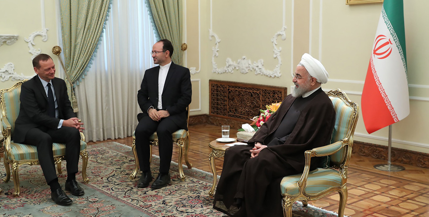 This handout photo provided by the Iranian presidency on Wednesday shows Iran's President Hassan Rouhani (right) meeting with Emmanuel Bonne, diplomatic adviser to the French president, in the capital Tehran (AFP photo)