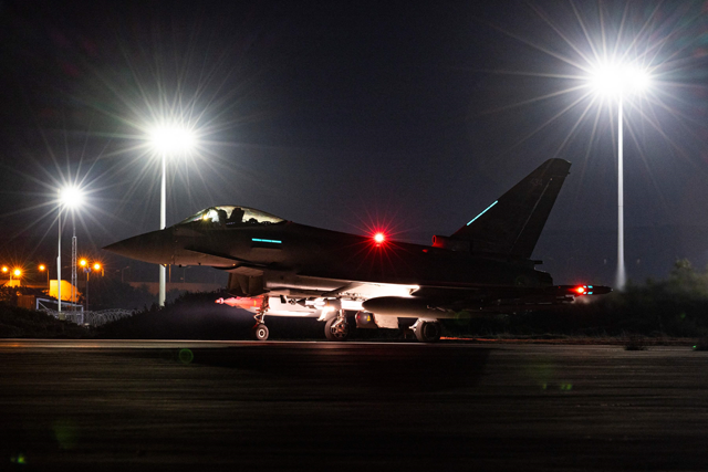 A handout photo released by the British ministry of defence on Saturday shows one of four RAF Typhoon aircraft at RAF Akrotiri in Cyprus (AFP photo)