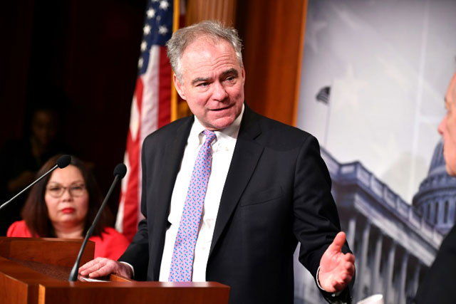 Senator Tim Kaine, seen here in February 2020, has led the bid to restrain President Donald Trump from attacking Iran without approval from Congress (AFP photo)
