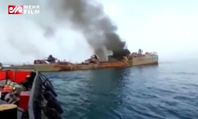 The military ship that was allegedly hit by friendly fire during a naval exercise at the port of Jask, just off the Gulf of Oman (Mehr  news)