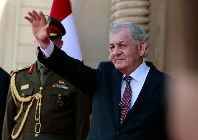 Iraq's newly-elected President Abdul Latif Rashid waves during his inauguration and handover ceremony at Al Salam Palace in the capital Baghdad on Monday (AFP photo)
