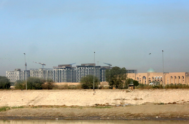 This image shows a partial view of the Green Zone which houses the seat of the Iraqi government as well as the US embassy, in the capital Baghdad, on Sunday, after two rockets targeted the area early in the morning (AFP photo)